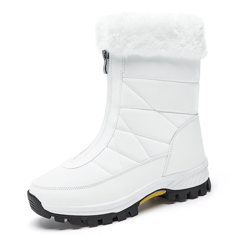 Botas de nieve impermeables para mujer hasta media pantorrilla con cremallera frontal