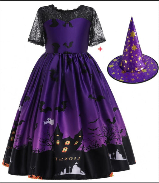 Vestido de princesa de Halloween con malla estampada para Halloween