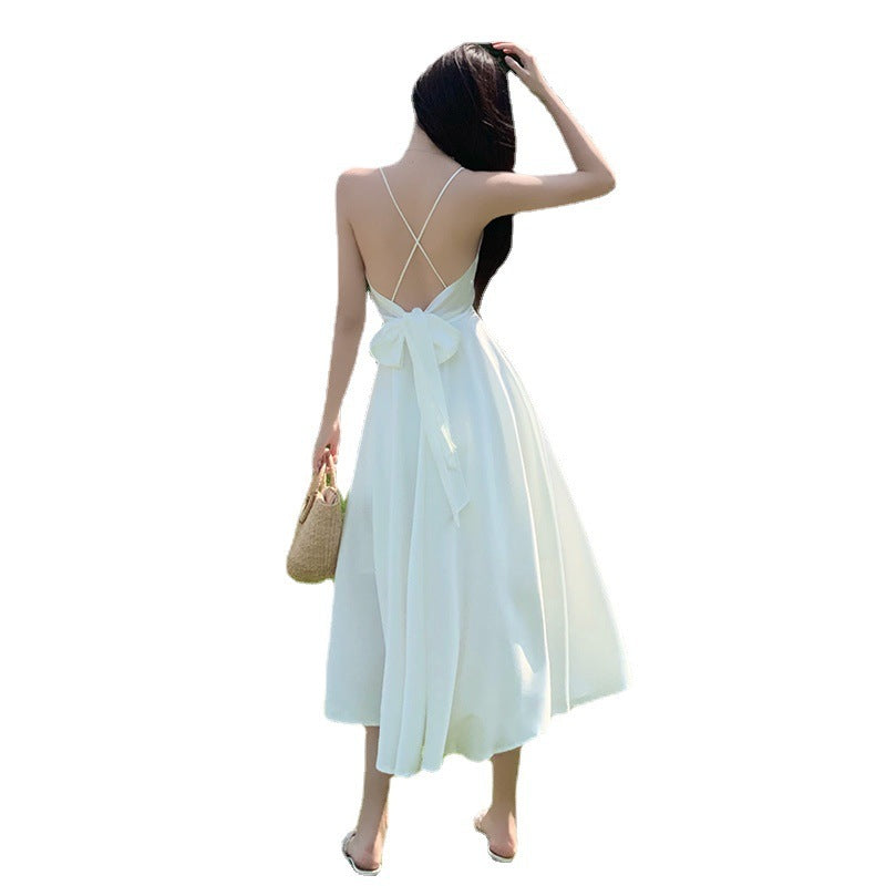 Vintage Satin Super Fairy White Suspender Dress Seaside