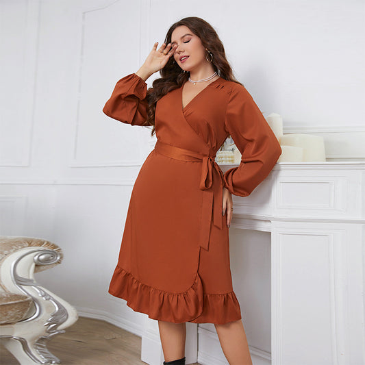 Women's Fashion Long Sleeve One-piece Waist Dress