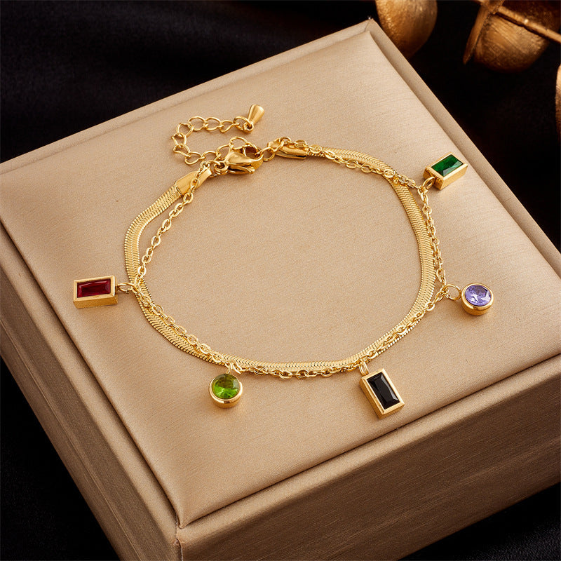 Stainless Steel Gold Plated Punk Fashion Double Layer Bracelet For Women Girl Luxury Jewelry