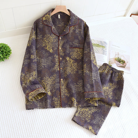 Winter Couple Yarn-dyed Cotton Pajamas Long Sleeve Can Be Outerwear Homewear Men's Suit