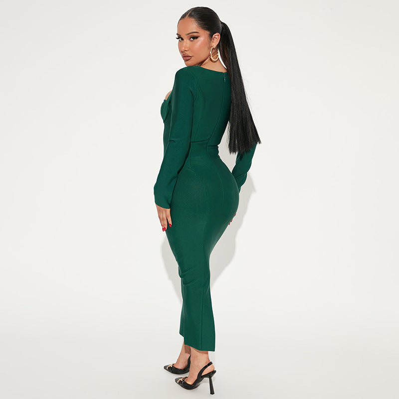 New Long Sleeve Extended Bandage One-piece Dress