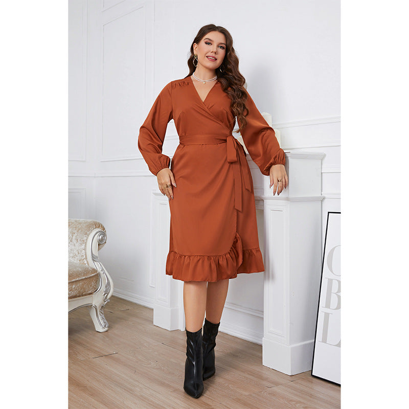 Women's Fashion Long Sleeve One-piece Waist Dress