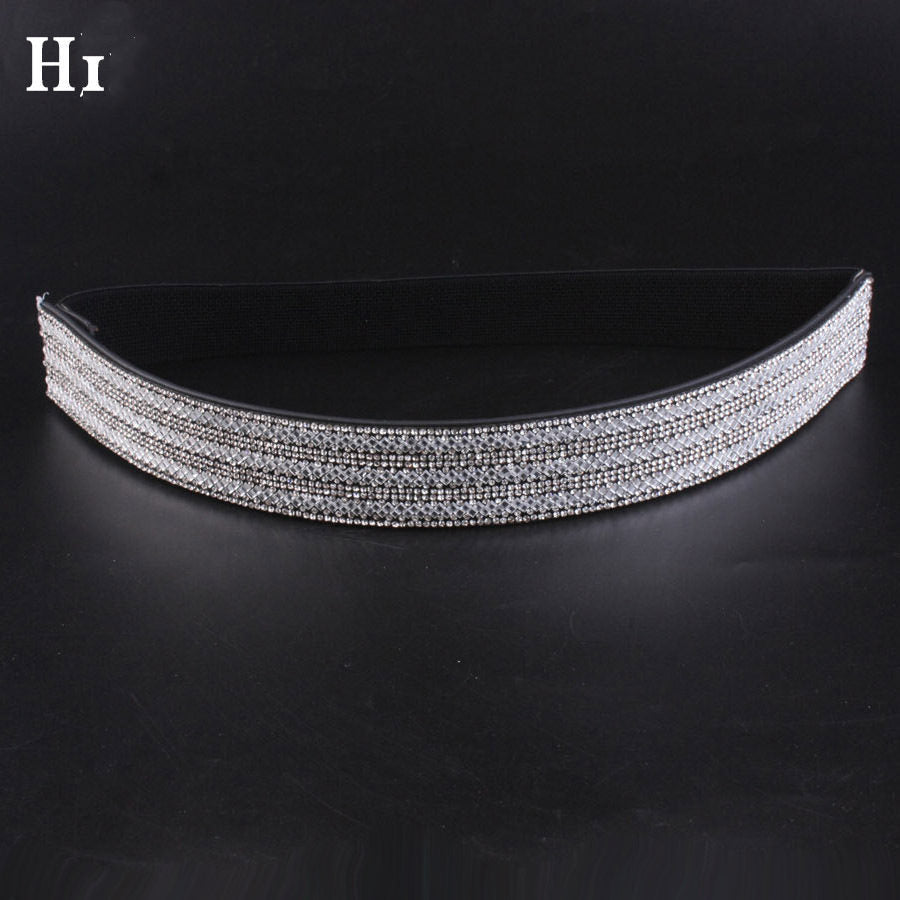 Rhinestones And Diamonds Elastic Wide Belt Flashing Diamonds Ladies Versatile Crystal Stretch