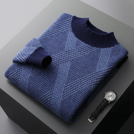 Half Turtleneck Thickened Matting Woven Sweater Loose Contrast Color Knitted Cashmere Bottoming Shirt