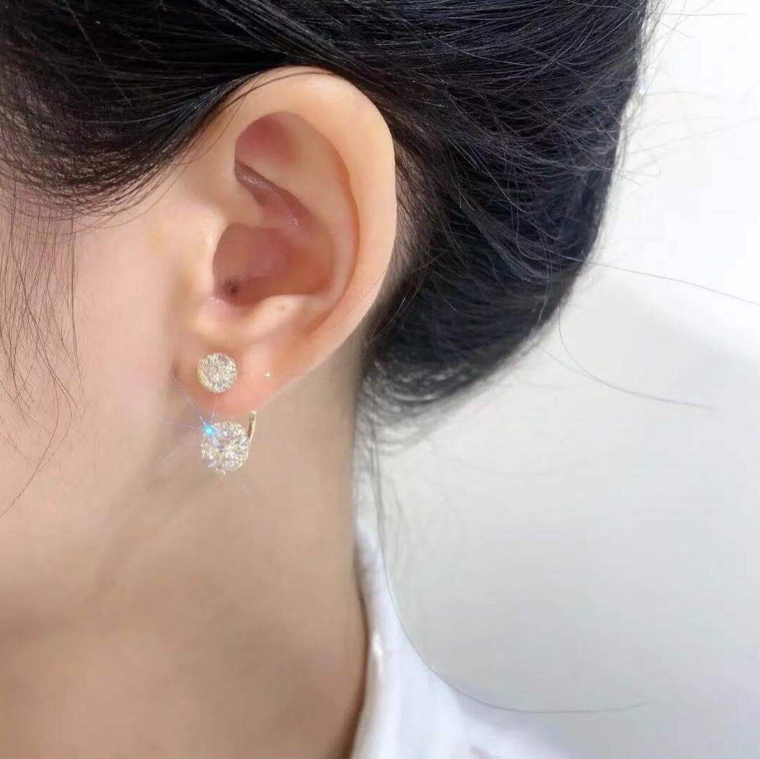 New Super Shiny Full Inlaid Zircon Mesh Models Stud Earrings Fashionable Temperament Gold Wire Winding Round Earrings For Women