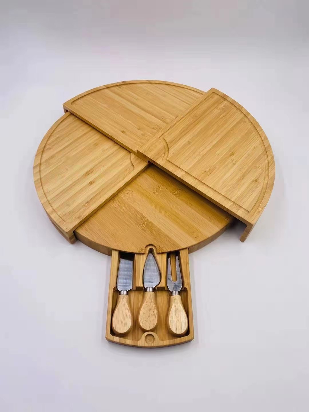 Bamboo Drawer Cheese Cutting Board & Knife Gift Set 13 - Inch Round