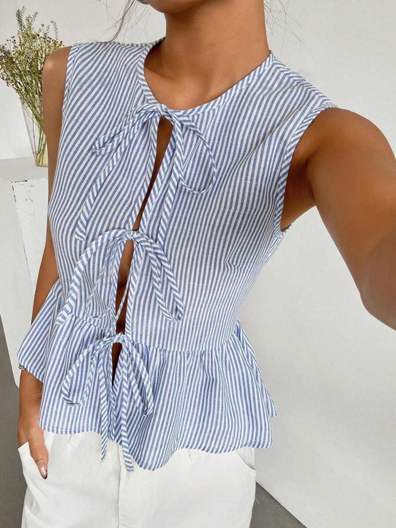 Summer Women's Casual Drawstring Sleeveless Shirt