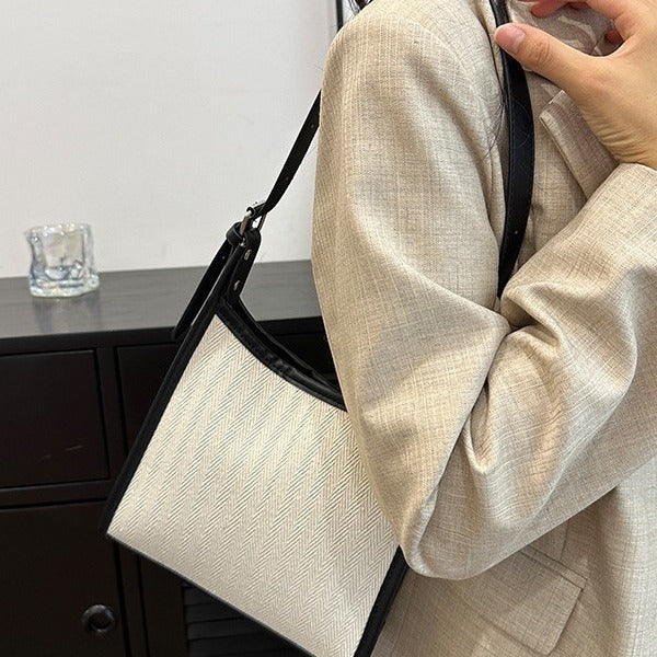 Sac à main en toile à coutures assorties, grande capacité
