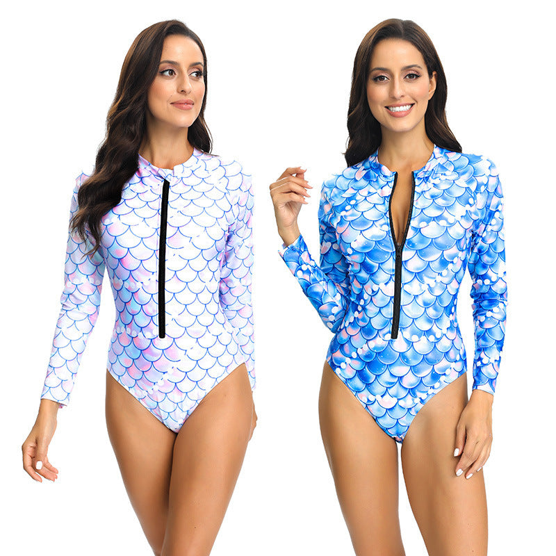 Long Sleeve Zipper Scale Printing Fashion Trend Surfing Suit