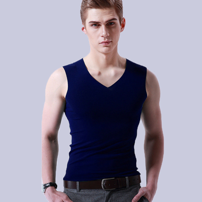 Ice Silk Vest Seamless Men Sports Bottoming Shirt V-neck Sleeveless T-shirt