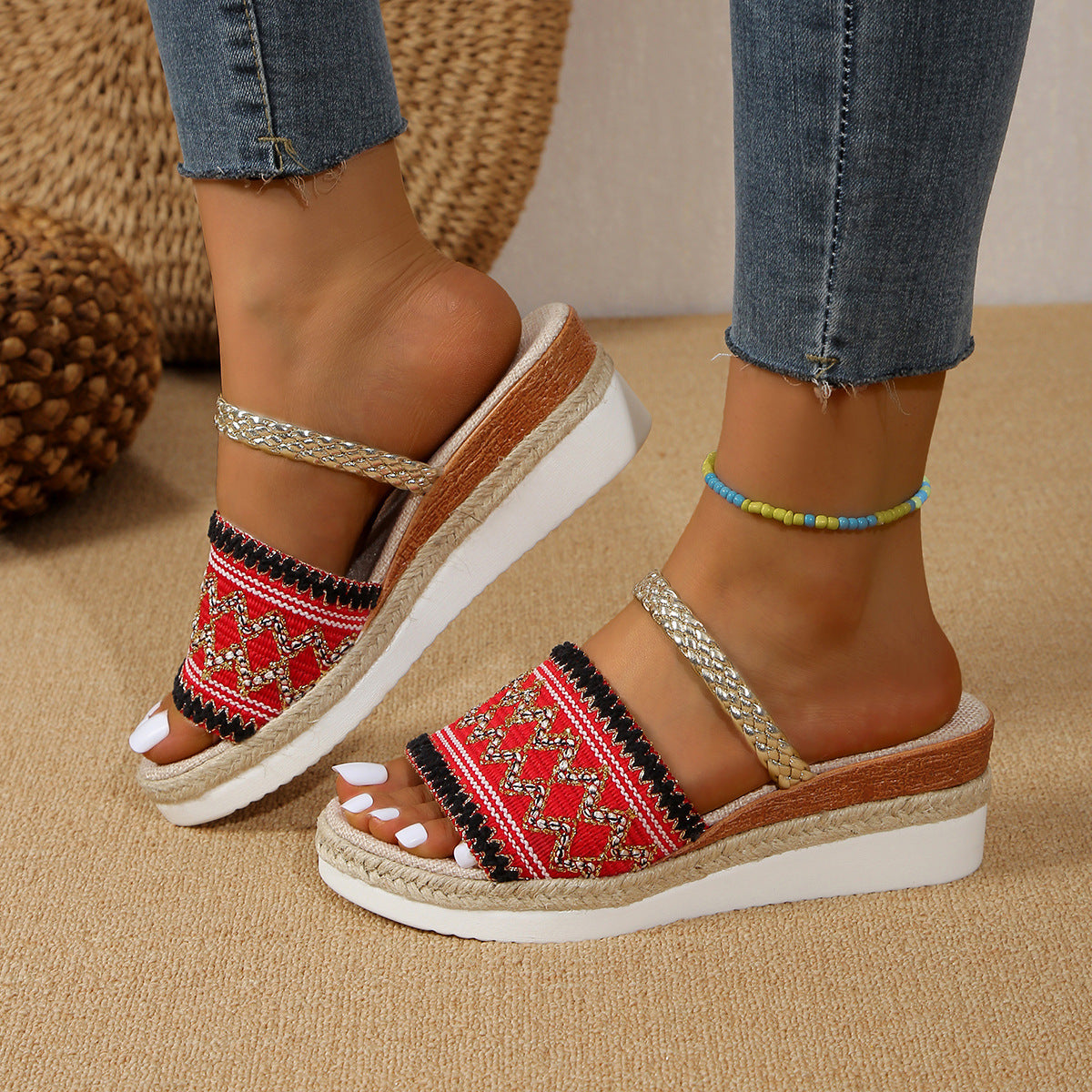 Ethnic Style One-line Thick-soled Sandals