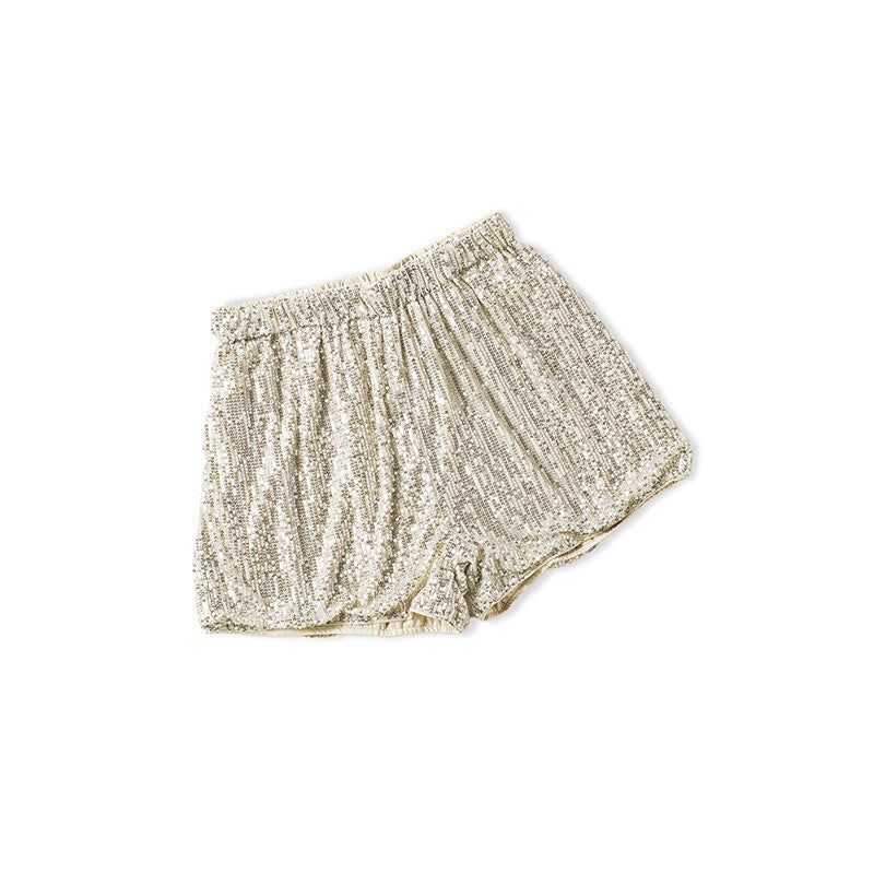 Sequined High Waist Straight Shorts Women