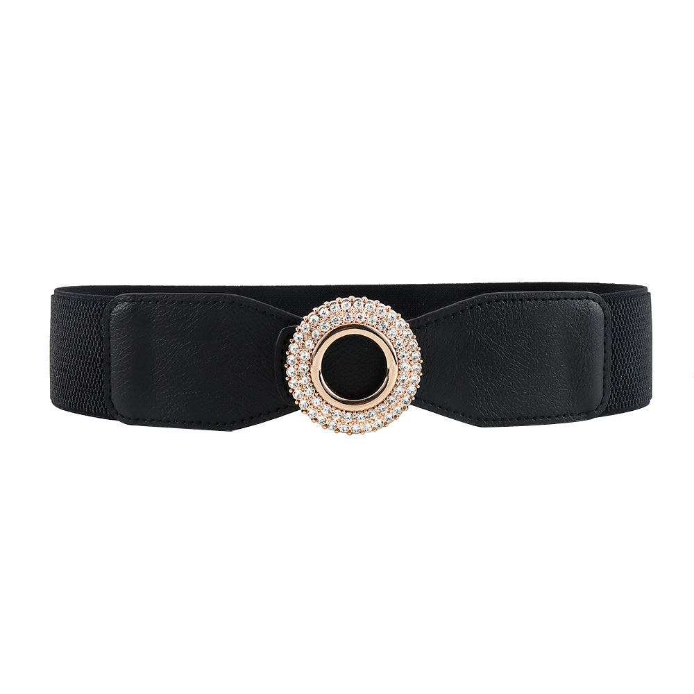 New Ladies Diamond Inlaid Rhinestone Elastic Elastic Belt Simple Round Buckle Skirt Shirt Decoration Suit Belt