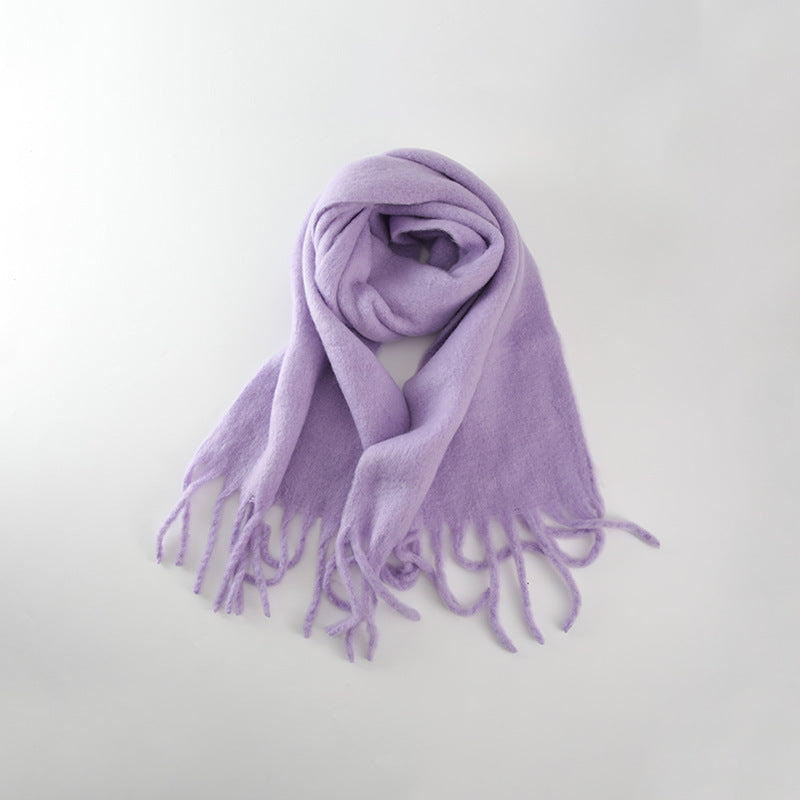 All-match Soft Glutinous Solid Color Cashmere-like Tassel Scarf For Women