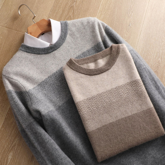 Woolen Men's Round Neck Autumn And Winter Stitching Pullover Plus Size Casual Sweater