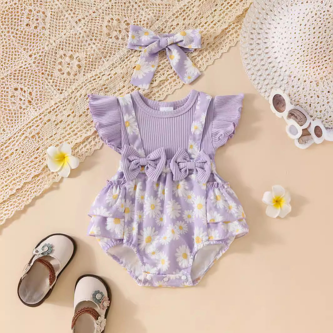 Candy Color Flower Print Pleated Cake Jumpsuit