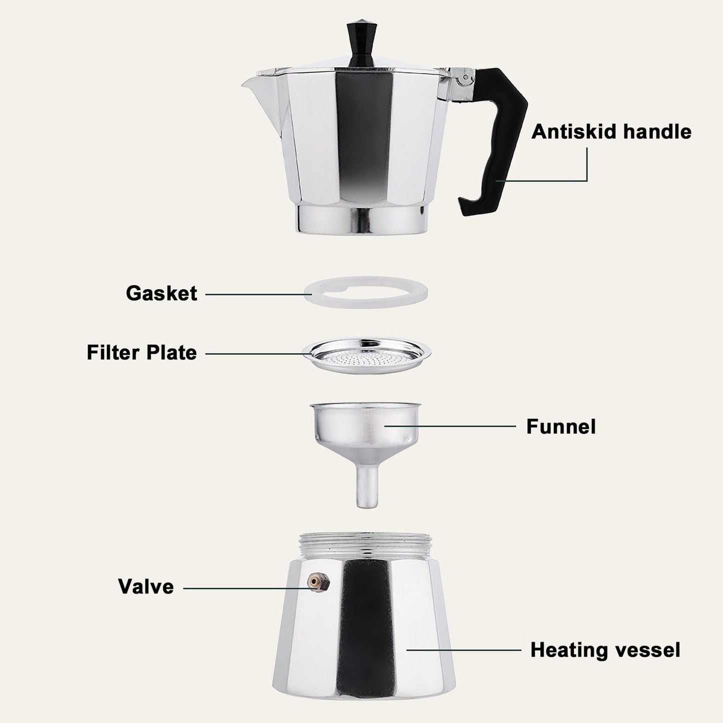 RAINBEAN Cafetera espresso para cocina de 180 ml para 3 tazas de espresso, cafetera italiana Moka Pot