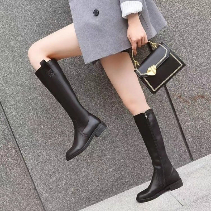 Low Heel 1-3cm Knight Boots PU High Square Heel Round Head