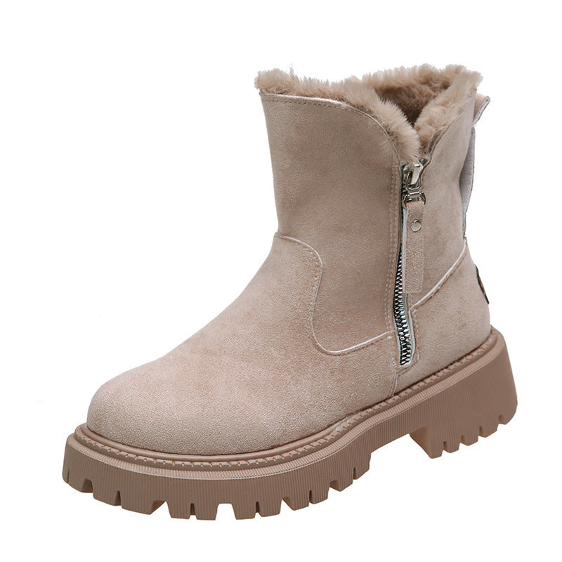 Botas de nieve de felpa gruesa para mujer, zapatos de invierno antideslizantes de gamuza sintética