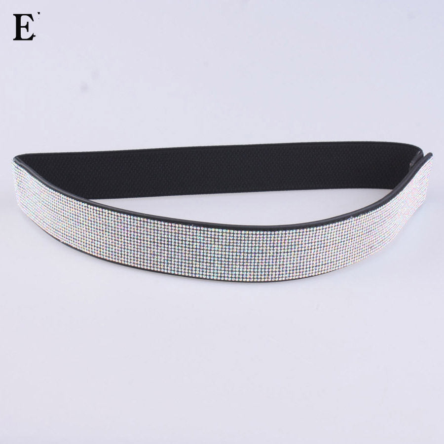 Rhinestones And Diamonds Elastic Wide Belt Flashing Diamonds Ladies Versatile Crystal Stretch