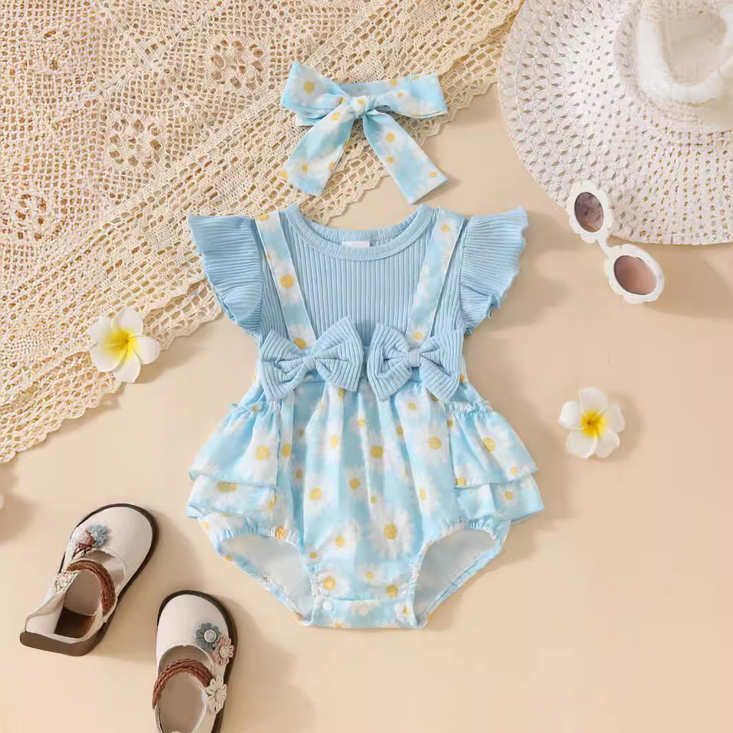 Candy Color Flower Print Pleated Cake Jumpsuit