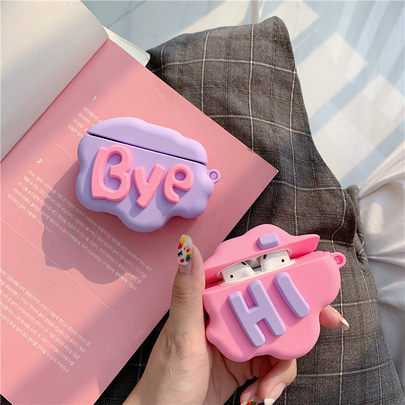 Funda AirPod 2 3D HI BYE Cloud Letter dibujos animados fundas de silicona suave para auriculares inalámbricos para Apple funda de Airpods funda bonita