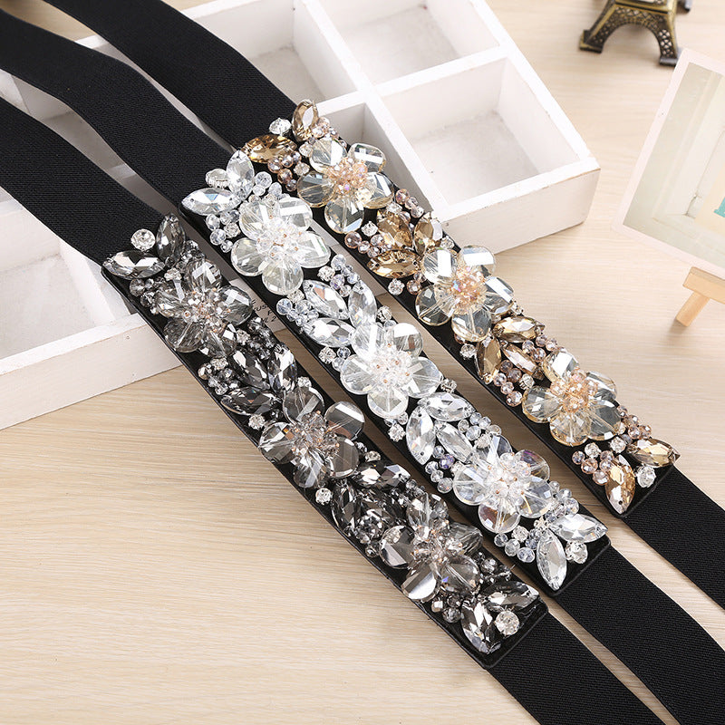 Crystal Rhinestone Inlaid Ladies Elastic Waistband