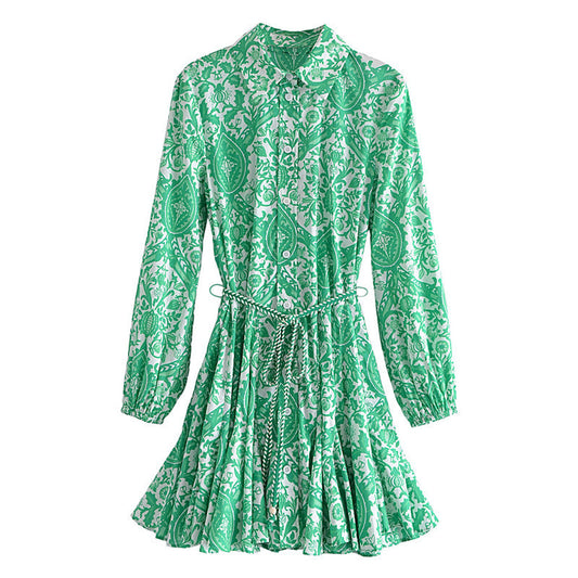 Women's Printed Lace-Up Shirt Dress