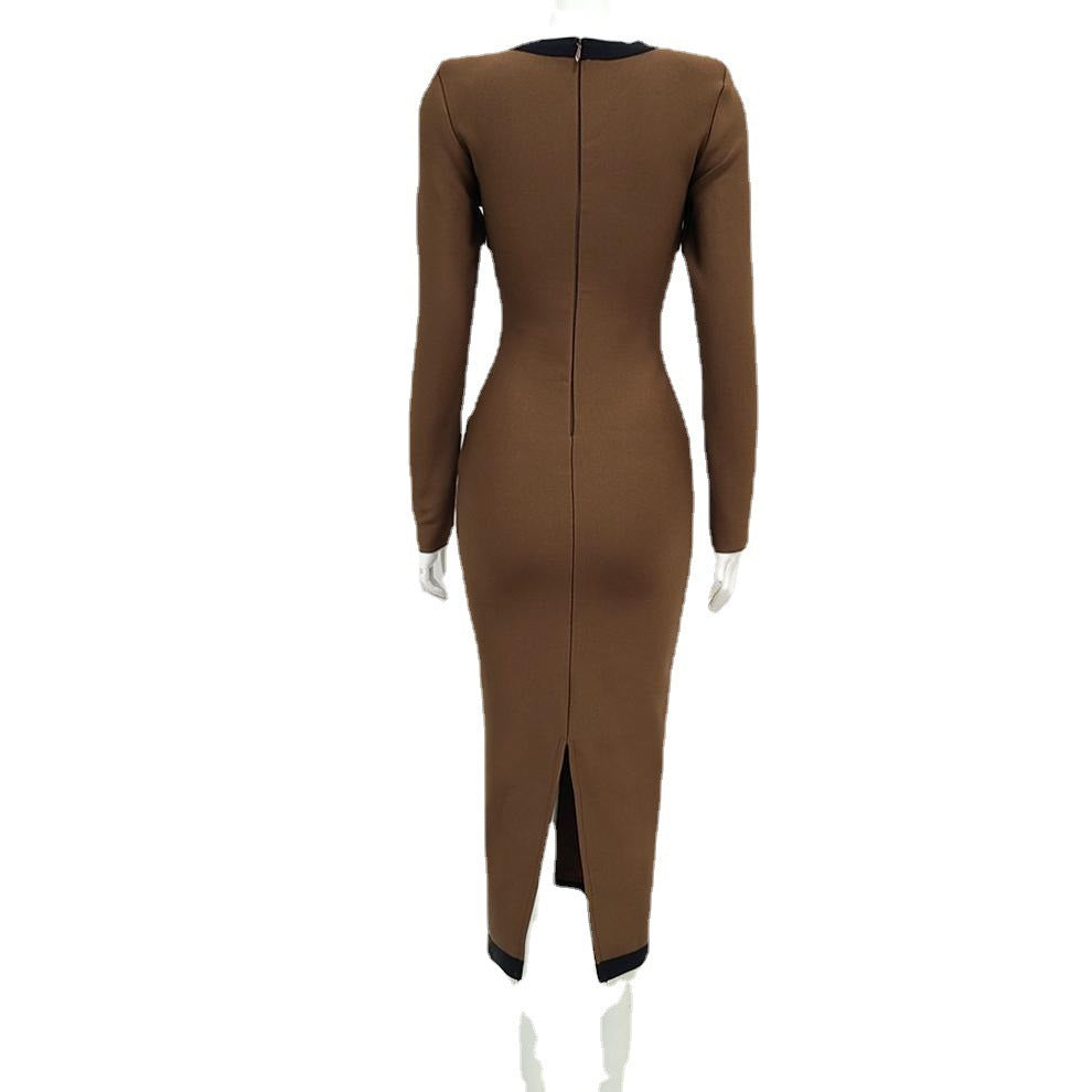 Sexy Tight Vintage Long Sleeve Bandage Dress Button Stretch