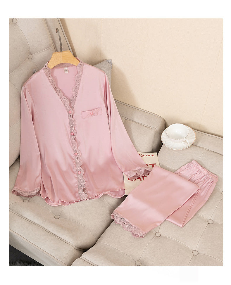 Thin Ice Silk Long Sleeve Trousers Two-piece Home Wear Suit