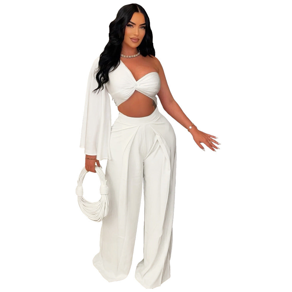 Fashion Women's Shoulder Pleated Casual Suit