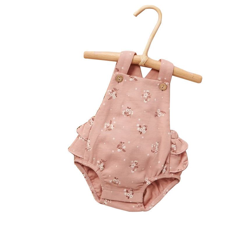 Kids Fashion Print Ruffle Sling Bodysuit