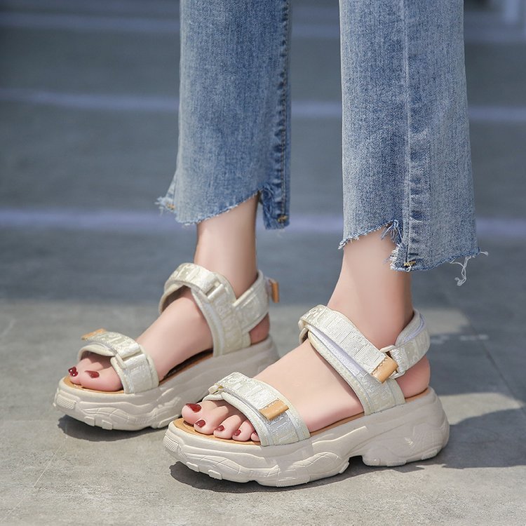 One-line Peep Toe Velcro Sandals