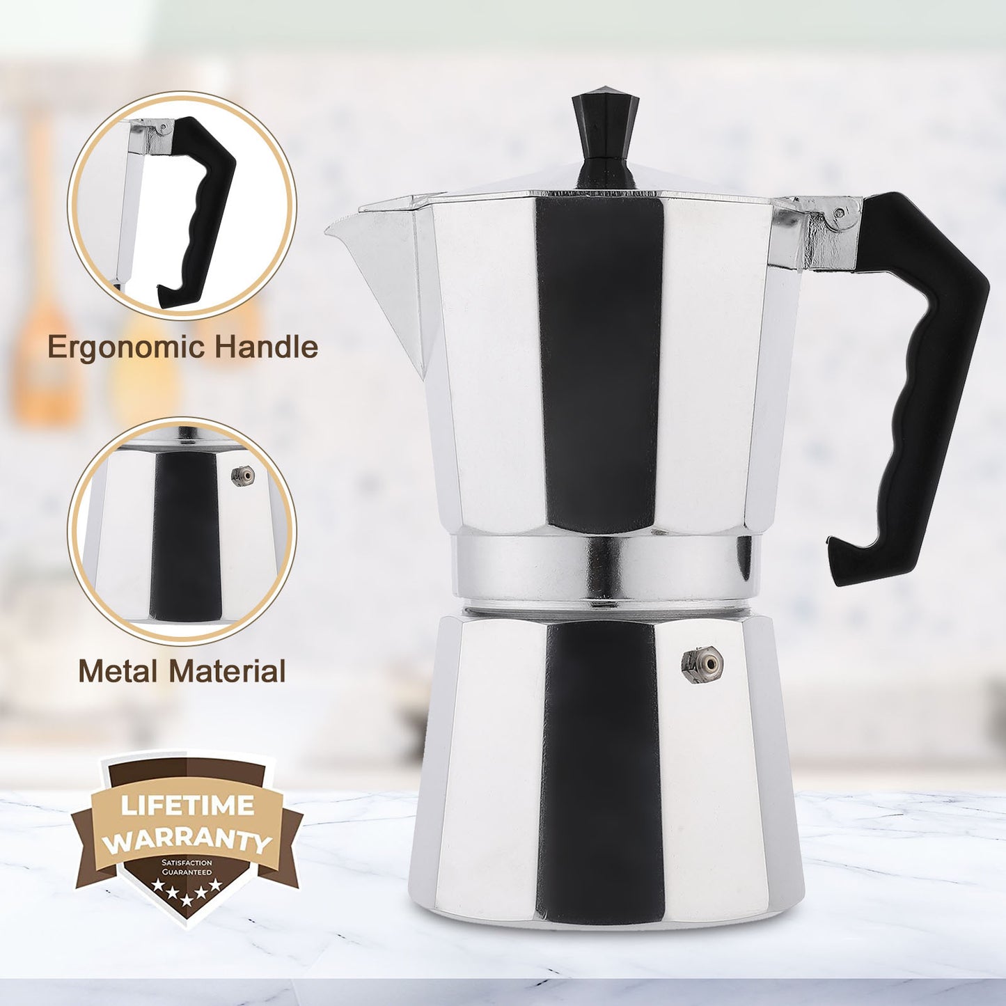 RAINBEAN Cafetera espresso para cocina de 180 ml para 3 tazas de espresso, cafetera italiana Moka Pot