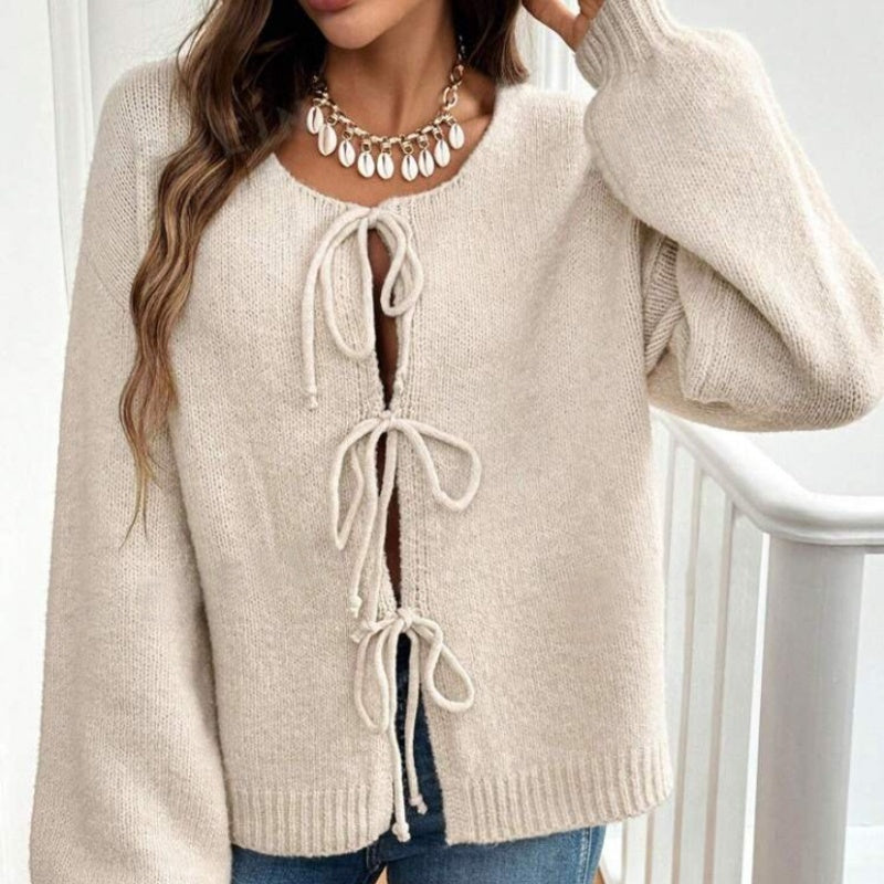 Women's Casual Loose Cardigan Lace-up Solid Color Sweater