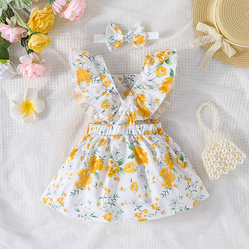 Baby Girl Fashion Printed Dress Headscarf Suit