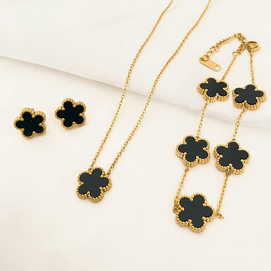 Five-leaf Flower Pendant Necklace Earring Bracelet Suit