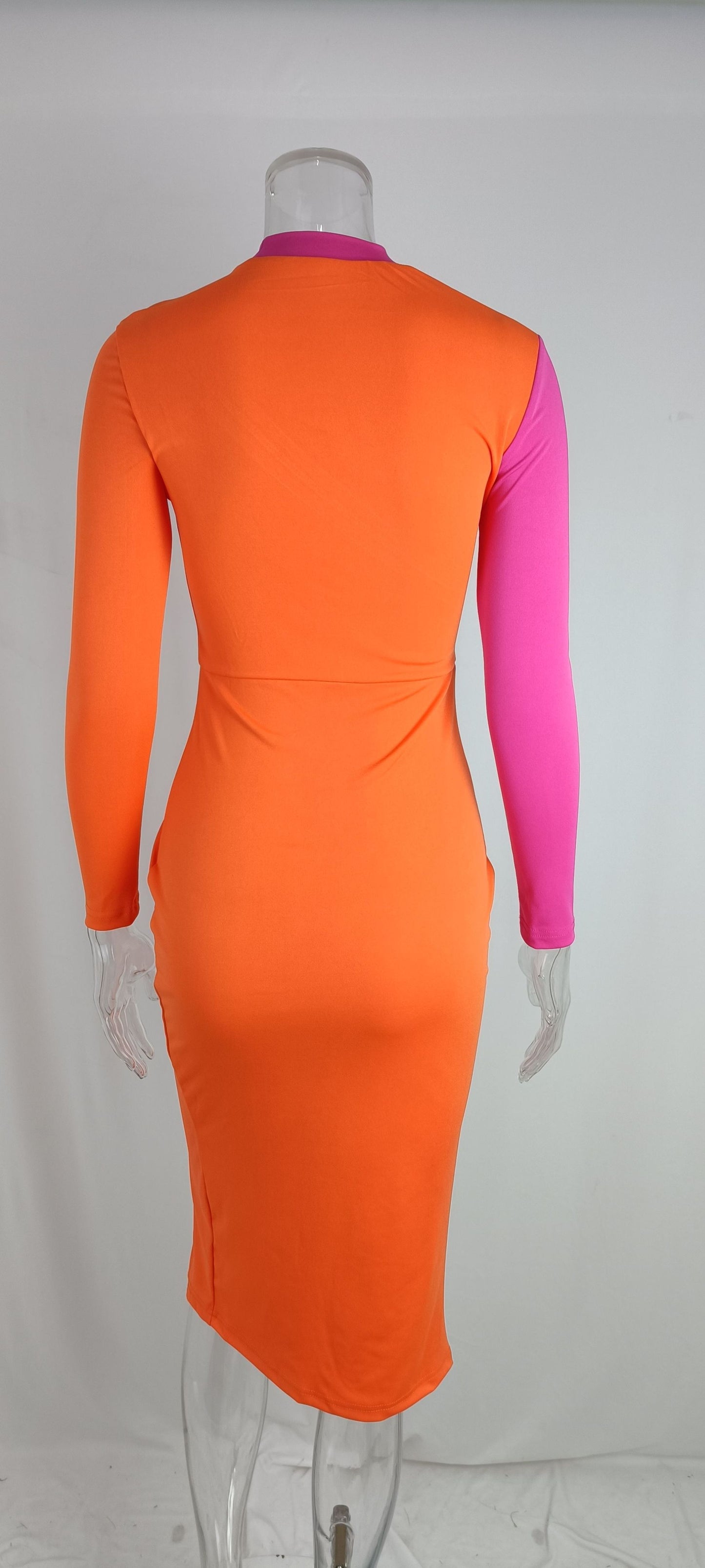 High Waist Long-sleeve Zipper Tight Dress