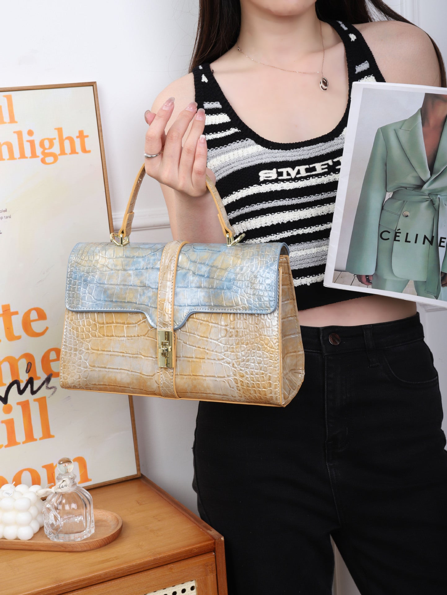 Sac bandoulière pour femme en cuir véritable tendance