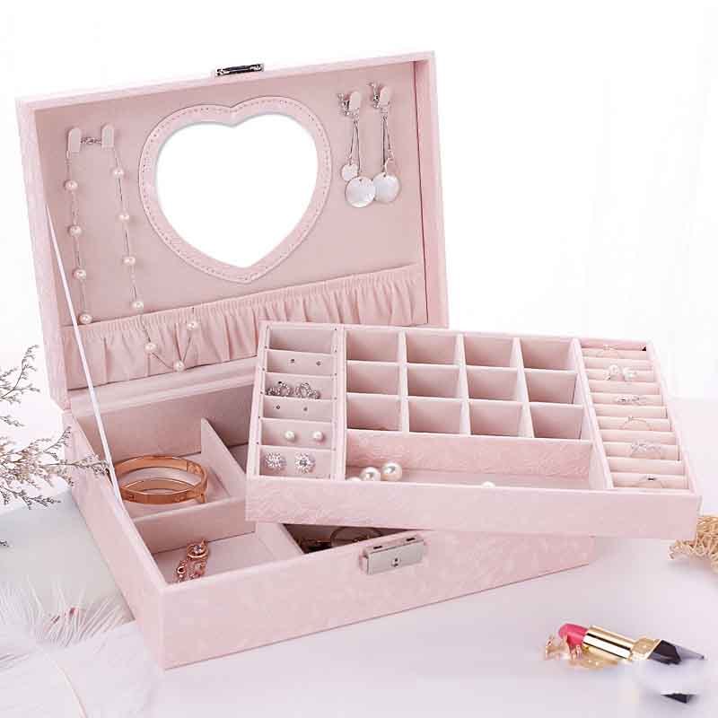 Simple Double-layer Large-capacity Pu Jewelry Box