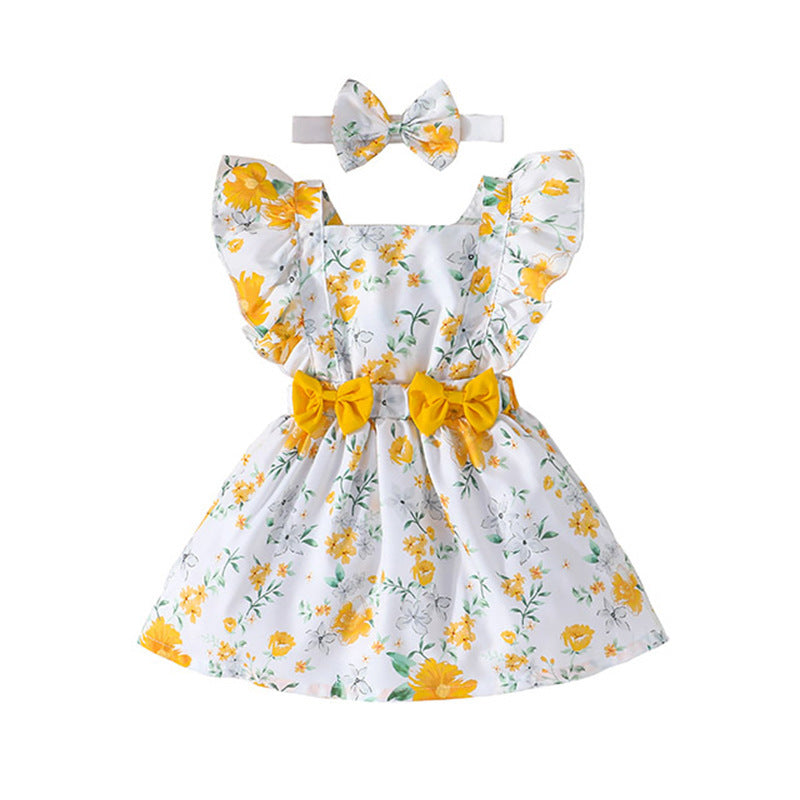 Baby Girl Fashion Printed Dress Headscarf Suit