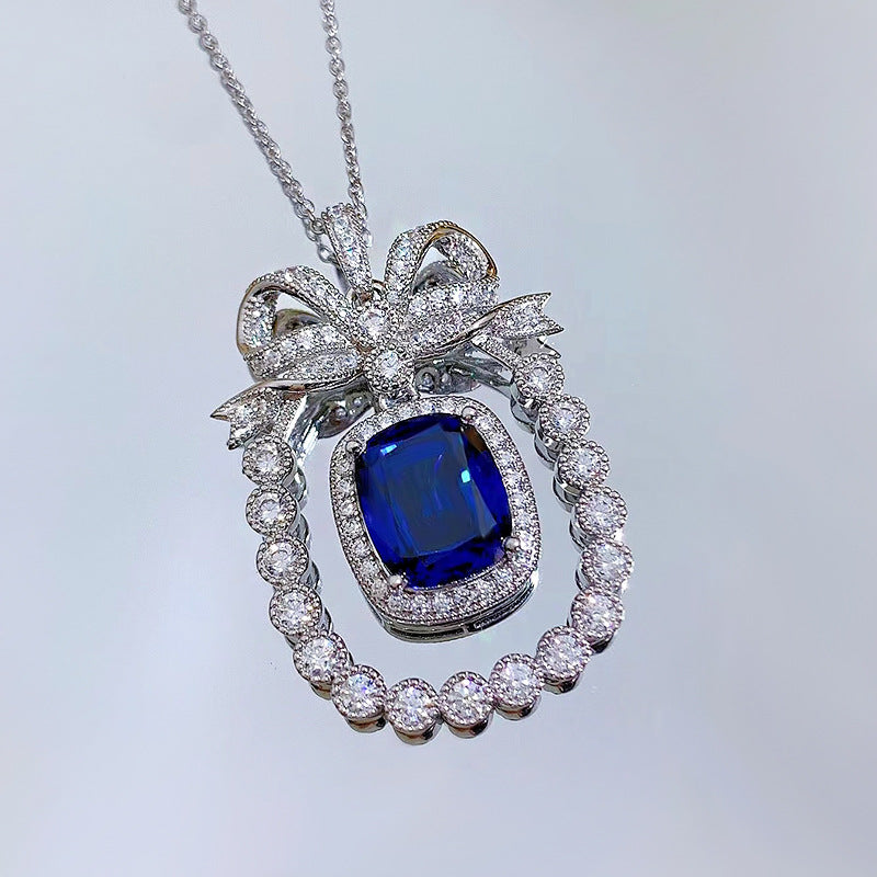 925 Silver Necklace Sapphire Pendant Female