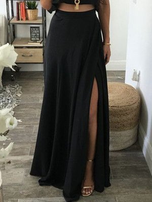 Black Casual Loose Cropped Top And Split Half-length Skirt Fashionable Two-piece