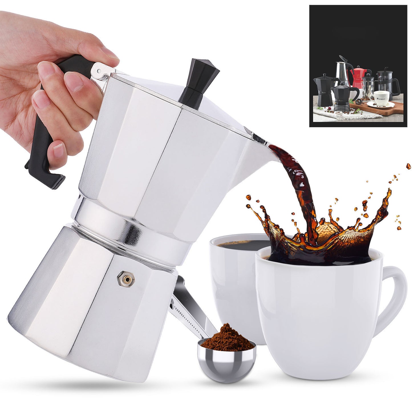 RAINBEAN Cafetera espresso para cocina de 180 ml para 3 tazas de espresso, cafetera italiana Moka Pot