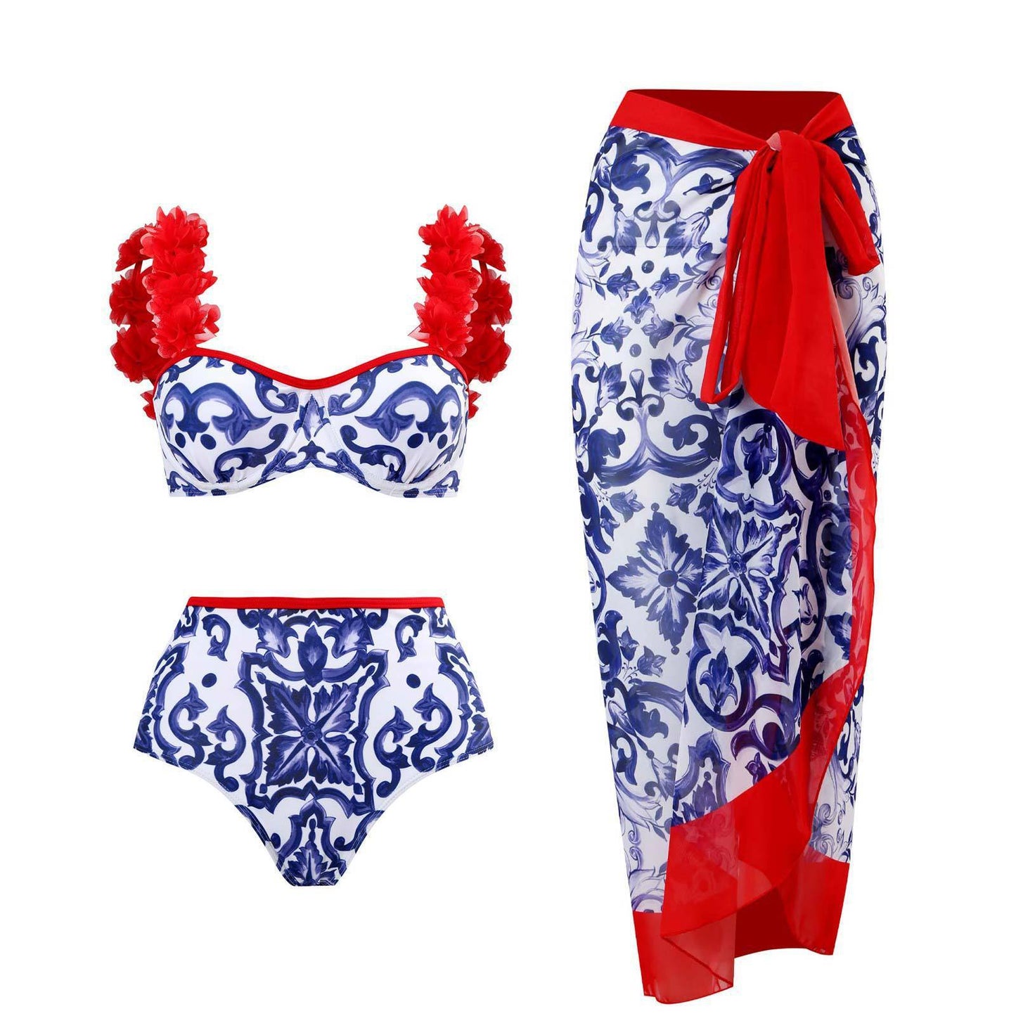 Retro Split Swimsuit 3-piece Set