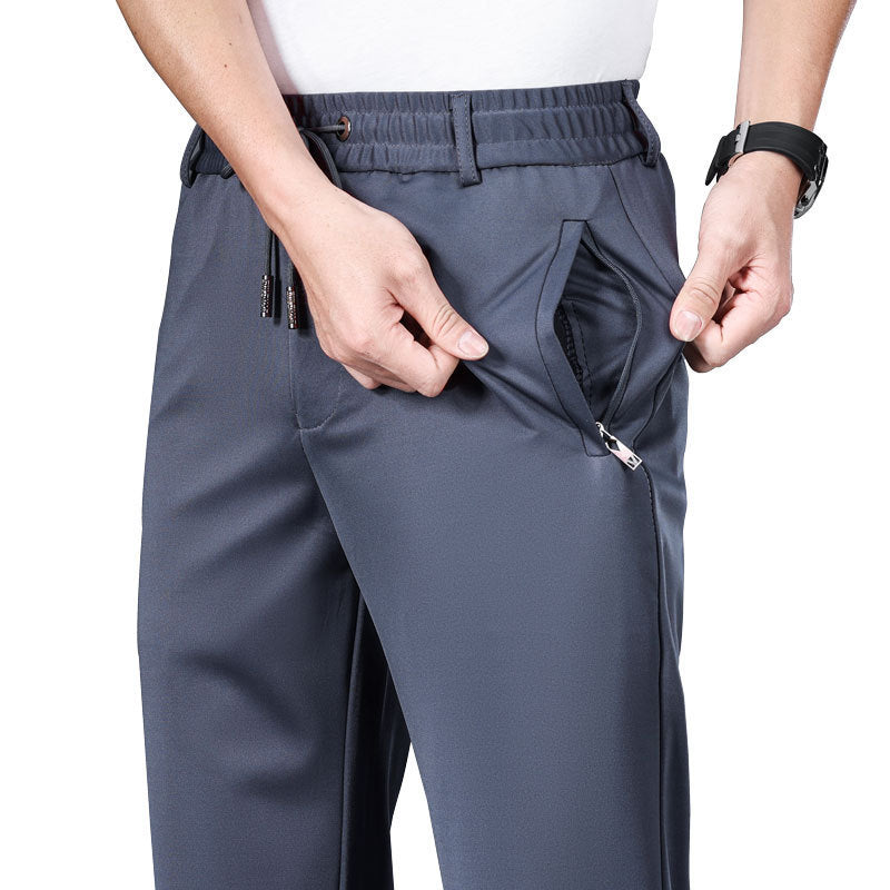 Elastic Waist Men's Loose Straight Stretch Business Casual Pants