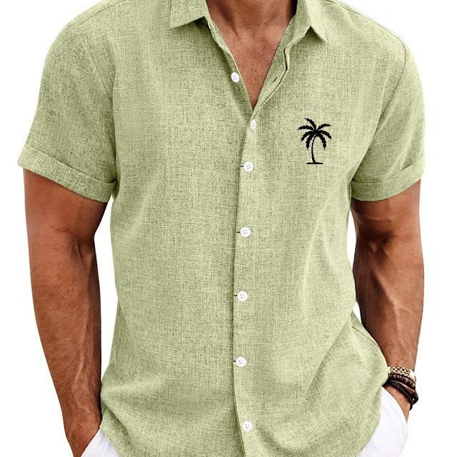 Bamboo Linen Men's Clothing Shirt 3D Printed Casual Short Sleeve