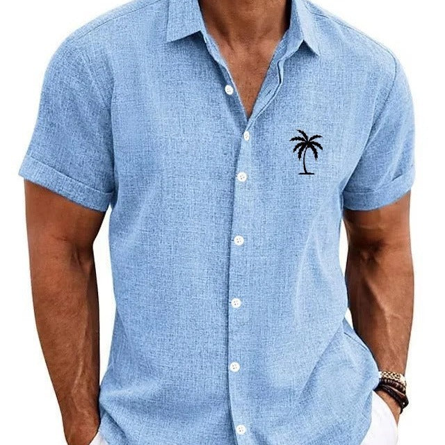 Bamboo Linen Men's Clothing Shirt 3D Printed Casual Short Sleeve